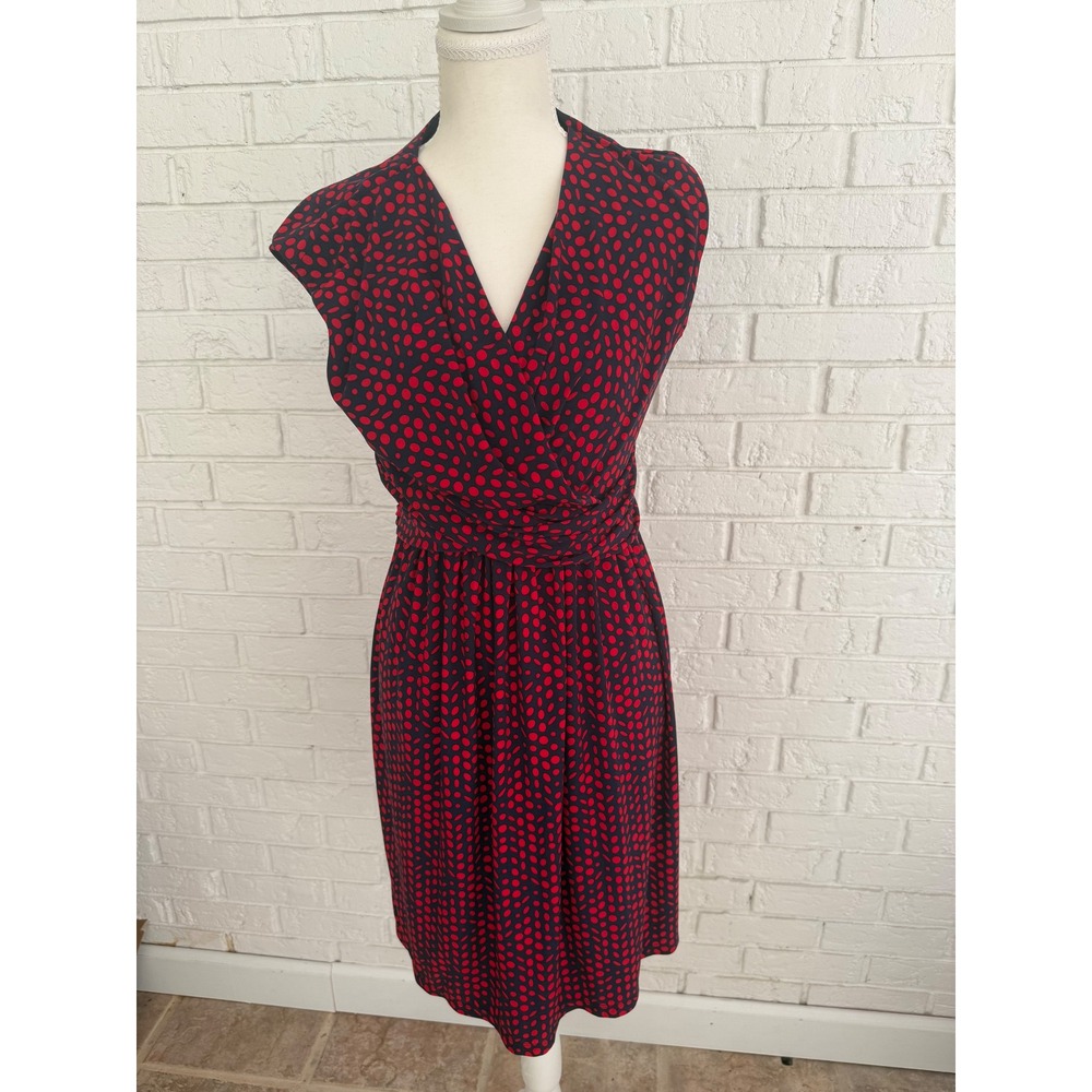 Tommy Hilfiger Wrap Dress Womens Size 6 Navy Blue Red Polka Dot Excellent Jersey